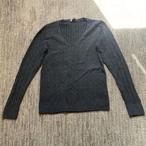 Fairway & Greene Black V-Neck Sweater Lightweight Knit